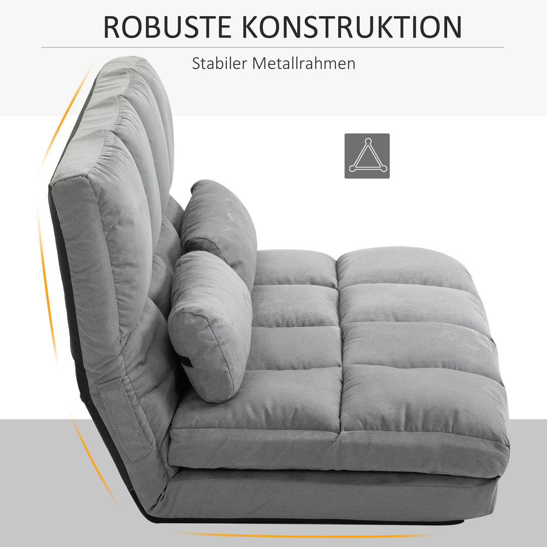 Gulvstol 2-i-1 gulvstol seng med ryglæn 3 positioner justerbare sædehynder grå fløjl metal 102 x 73 x 60 cm