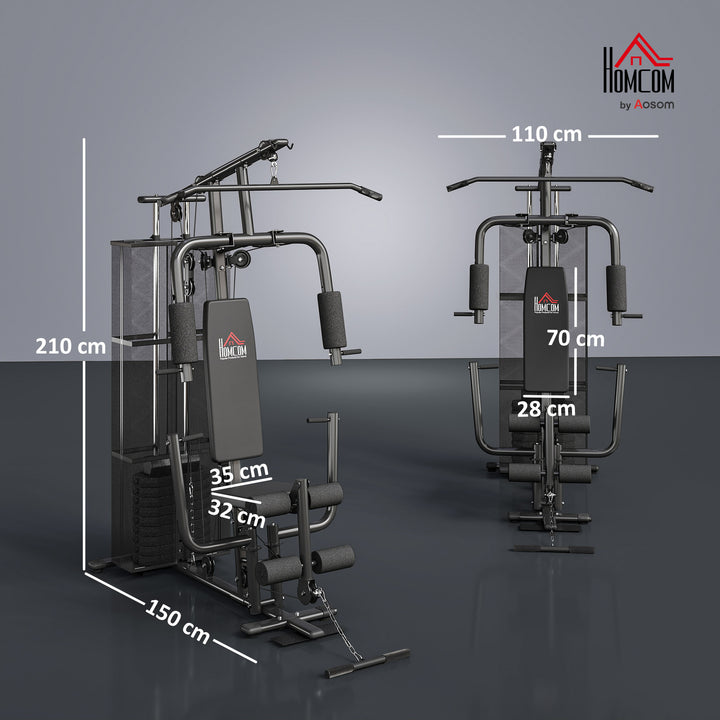 Power station fitness station fitnessudstyr multifunktionsstyrketræning multistation træningsstation med lat pulldown butterfly bar 45kg vægte reb, fitnessudstyr til hjemmet sort