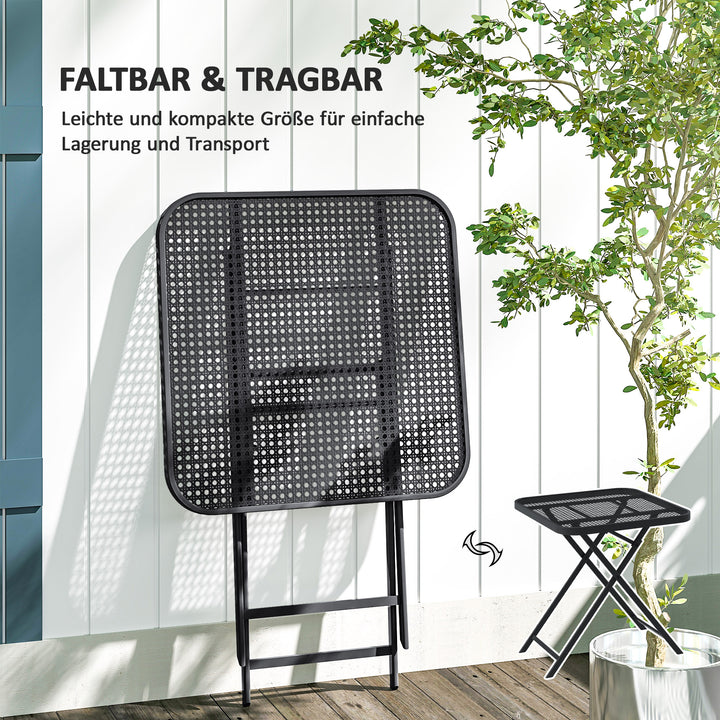 Foldbart havebord 70 x 70 cm, vejrbestandigt balkonbord foldbart bord med udskæringsdesign firkantet sort