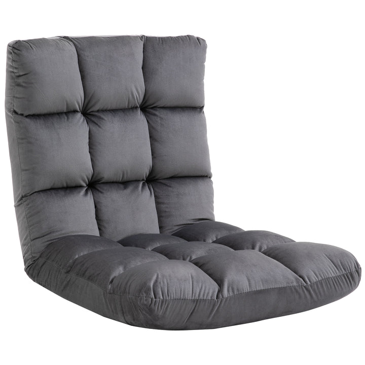 Lænestol gæstemadras gulvstol, justerbar ryglæn, velourlook, 55 cm x 71 cm x 53,5 cm, grå