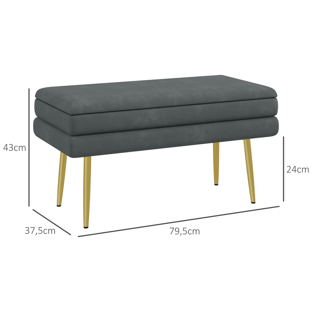 Polstret bænk med opbevaring, stål, 79,5 cm x 37,5 cm x 43 cm, mørkegrå