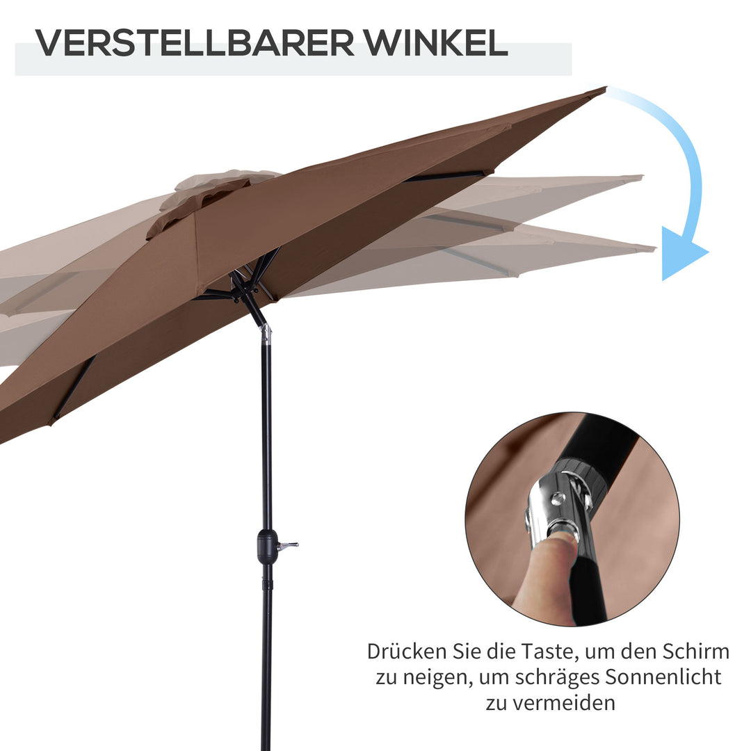 Parasol, vippeparasol, haveparasol, markedsparasol med håndsving, stål, 180/m², polyester, brun, Ø2,95 x 2,5 m