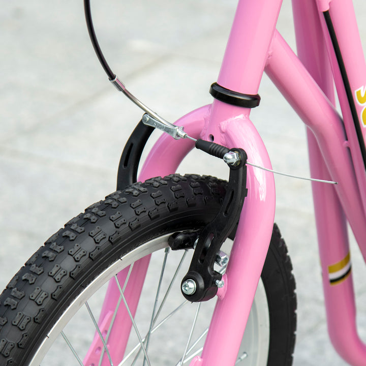 Børneløbehjul med luftgummidæk og håndbremse, 16 tommer højdejusterbart løbehjul til drenge og piger fra 5 år, pink løbehjul med kickboard
