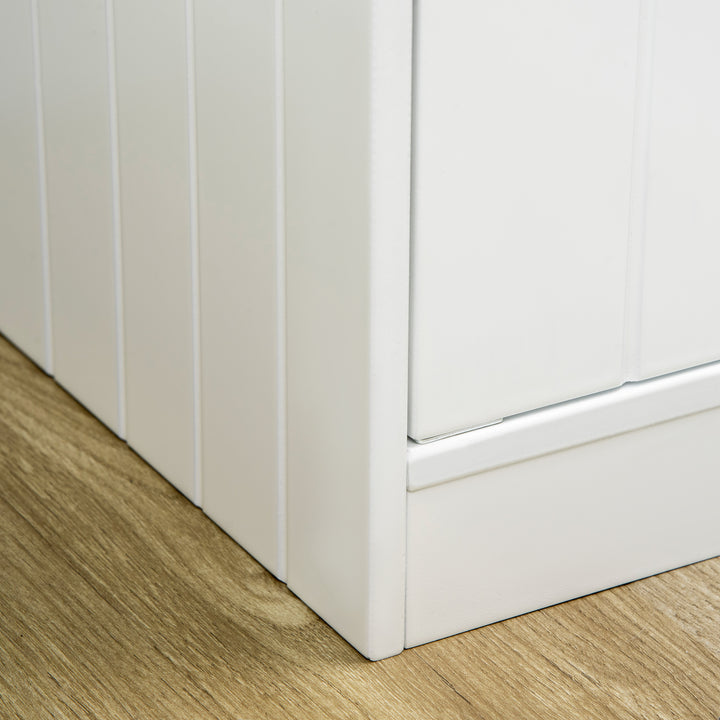 Hundefoderstation, 2 skåle i rustfrit stål, 44 liters skab, magnetiske døre, hvid, 60x30x35,5 cm