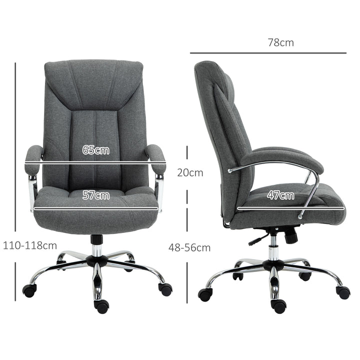 Kontorstol med gyngefunktion, ergonomisk stol med polstrede armlæn og nakkestøtte, højdejusterbar kontorstol, drejestol med ryglæn, nylon grå, 65 x 78 x 110-118 cm