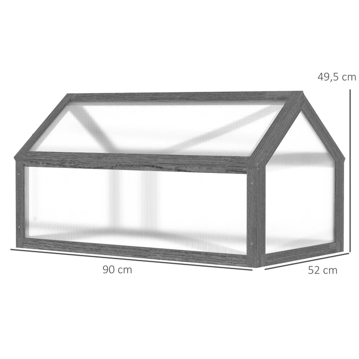 Mini-drivhus, kompakt træplantehus, polycarbonatpaneler, ventilationshul, 90l x 52b x 49,5h cm, grå