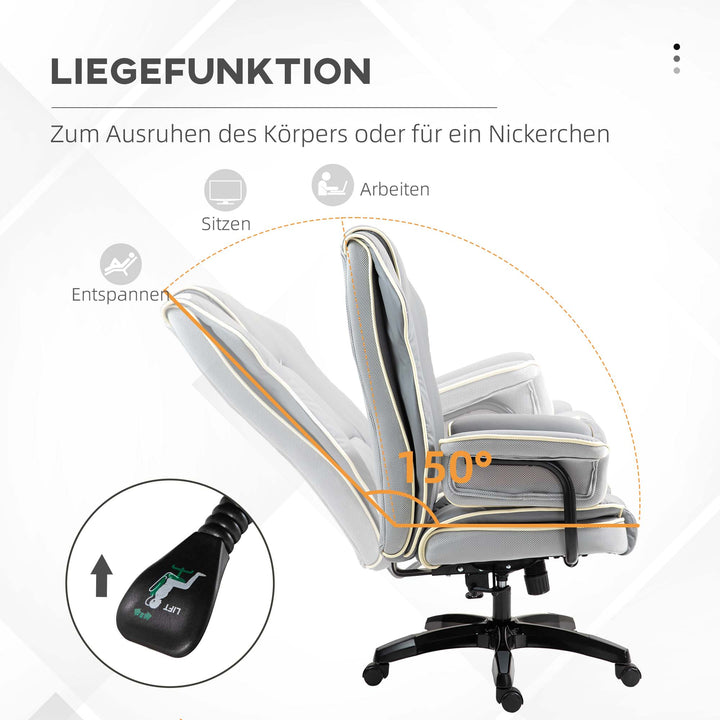Ergonomisk kontorstol, ekstra polstret, lænefunktion, kunstlæder, 76x80x118-124 cm, lysegrå