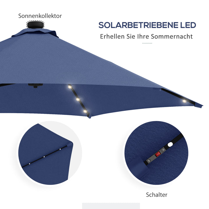 Haveparasol, fritstående parasol, led'er, solpanel, vejrbestandig, inkl. beskyttelsesovertræk, 290 x 260 cm, mørkeblå