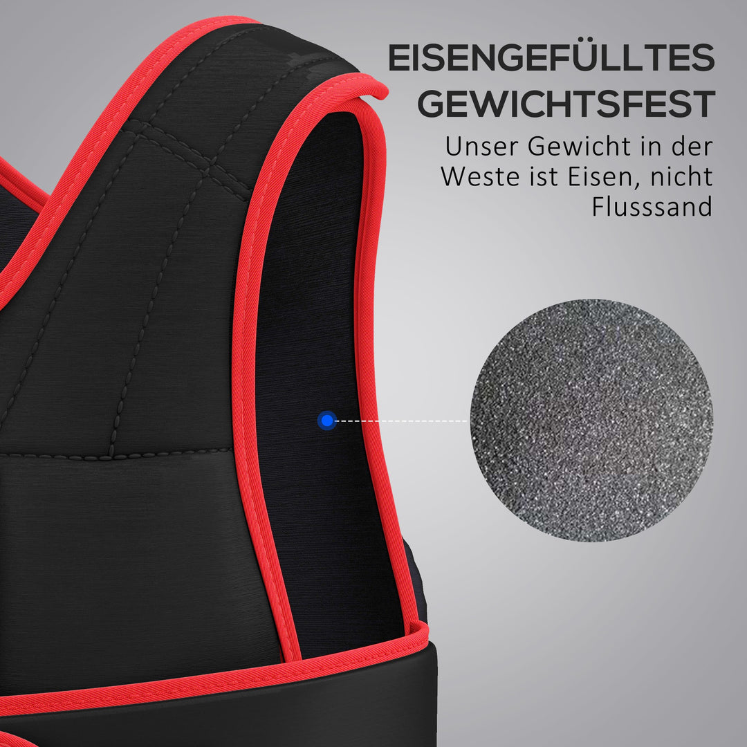 20 Kg træningsvest vægtvest med dobbelte stropper justerbar styrketræning fitness oxford metal sand sort+rød 60 x 50 cm