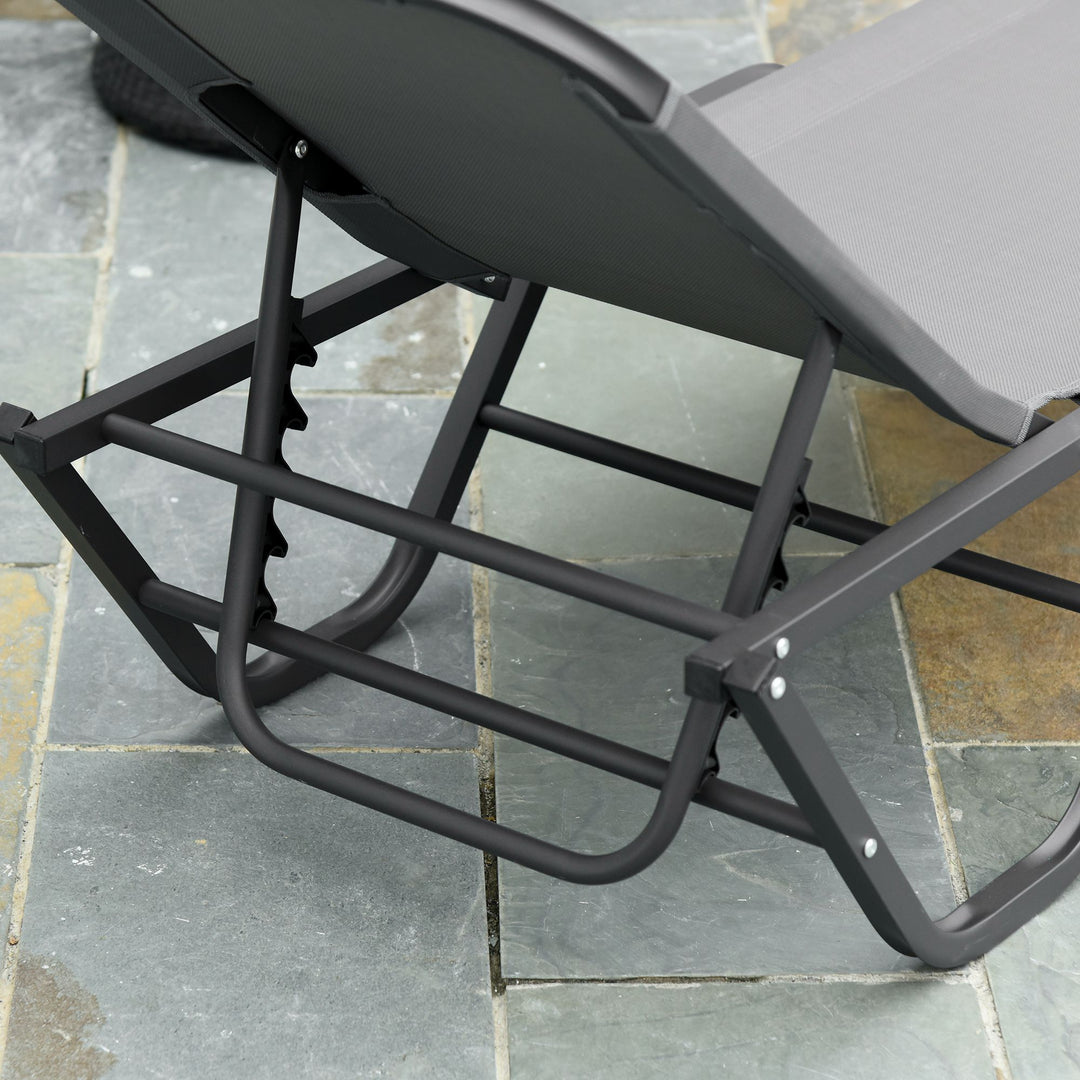 Solseng strandseng 5-niveauer aluminium haveseng afslappende liggestol textileline grå+sort 163 x 58,5 x 91 cm