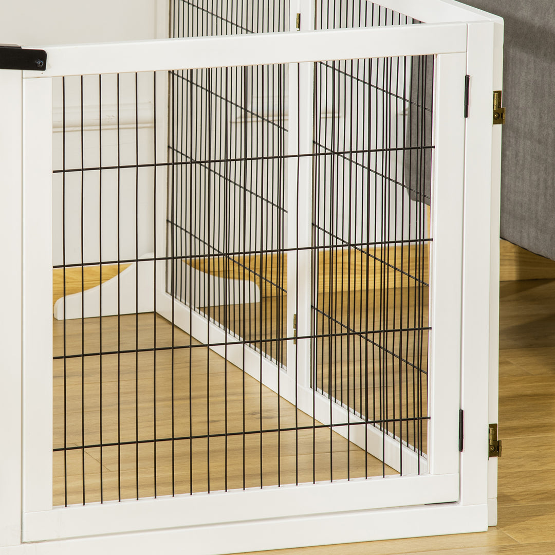 Foldbar hundegitter, 432 x 36 x 70 cm, fyrretræ, hvid