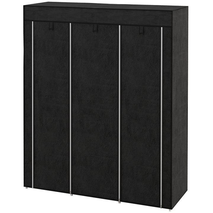 Stofgarderobe, opbevaringsløsning, 8 hylder, 2 garderobestativer, sort