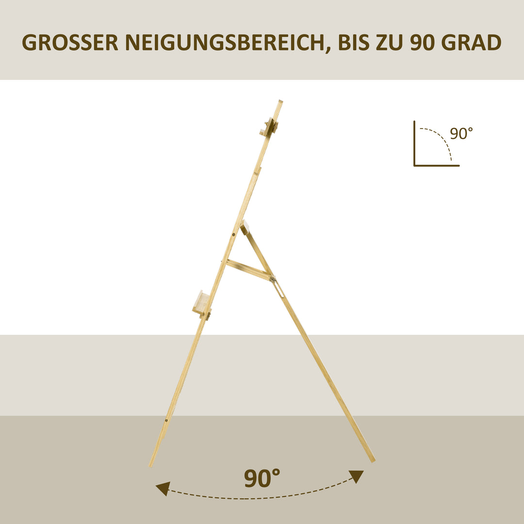 Staffeli, siddende og stående staffeli, foldbart studiestaffeli, 75° justerbart med holder til kunst, maleri og udendørs reklame, fyrretræ, naturtræ, 51,5 x 71,5 x 134,5 cm