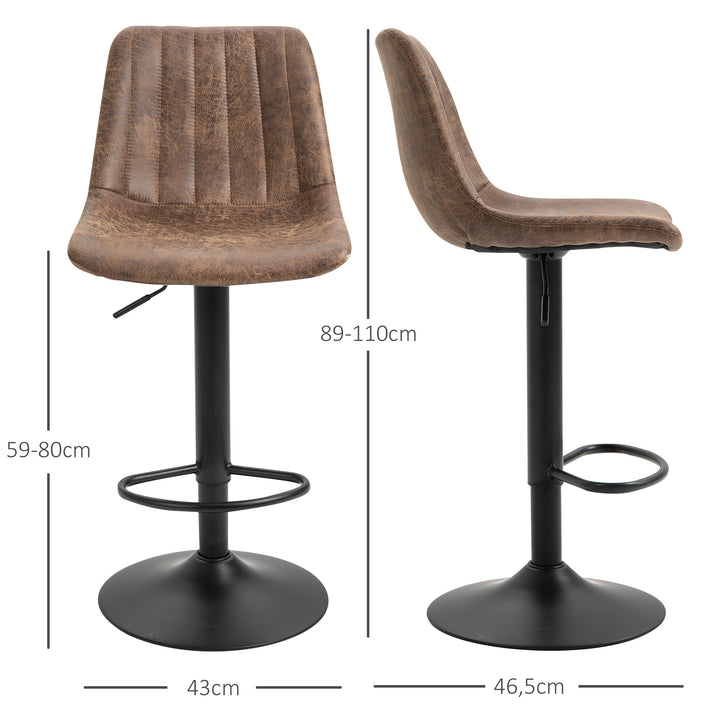 Sæt med 2 barstole i retrodesign, inklusive fodstøtte, højdejusterbar, gaslift, brun + sort