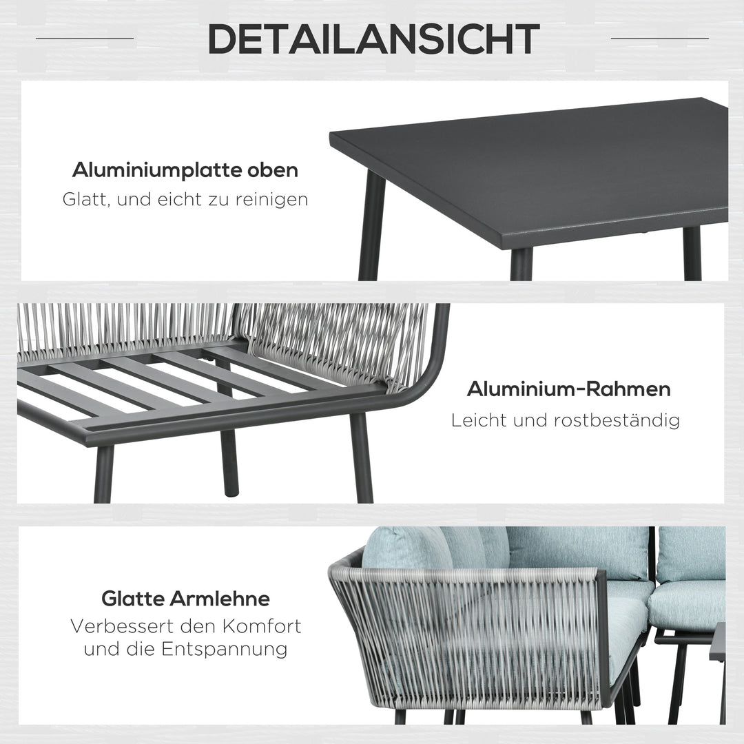 Rattan havemøbelsæt til 4 personer, siddemøbelsæt med hynder, aluminium, PE-rattan, polyester, til altan, grå