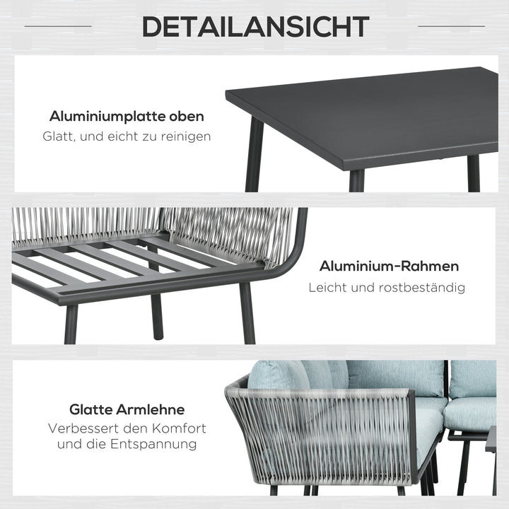 Rattan havemøbelsæt til 4 personer, siddemøbelsæt med hynder, aluminium, PE-rattan, polyester, til altan, grå