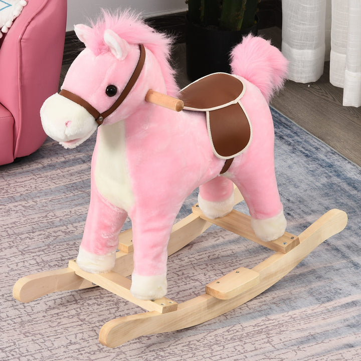 Børnegyngehest babygyngehest med dyrelyde legetøjshåndtag til 36-72 måneder plys pink 65 x 32,5 x 61 cm