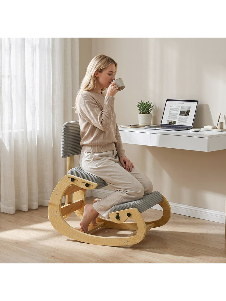 Ergonomisk knælestol med ryglæn, corduroy-look, grå