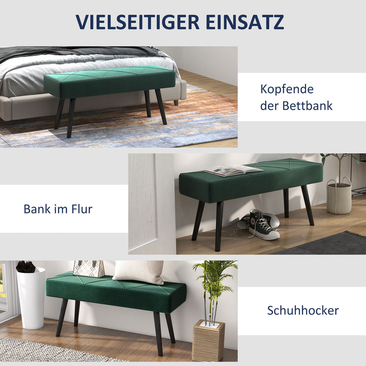 Bænk polstret bænk sengebænk, fløjlslook, 100 x 36 x 45 cm, grøn