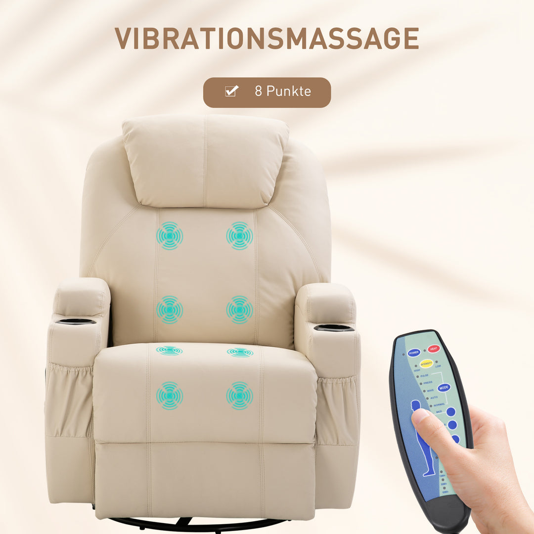 Massagestol elektrisk afslappende stool tv-stol massagefunktion 5 massagetilstande lænefunktion kunstlæder træ metal skum cremehvid 84 x 92 x 109 cm