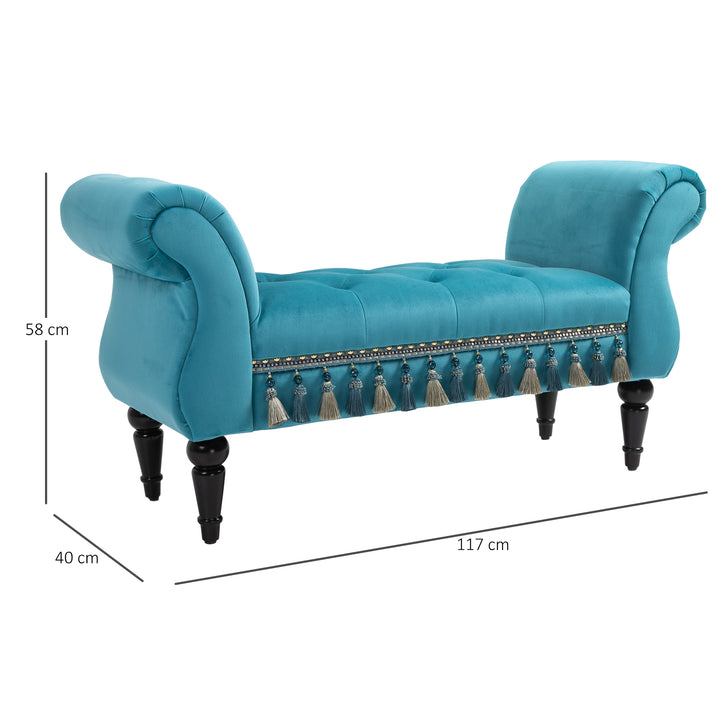 Polstret bænk, fløjlslook, luksuriøs sengebænk med træben, entrébænk til soveværelse, lasteevne op til 150 kg, blå, 117 x 40 x 58 cm