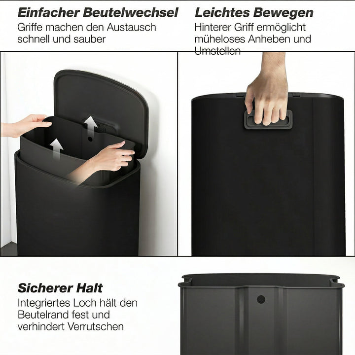 Køkkenaffaldsspand, 50 liter, pedalspand med stay-open-funktion, soft-close låg, pedal, sort