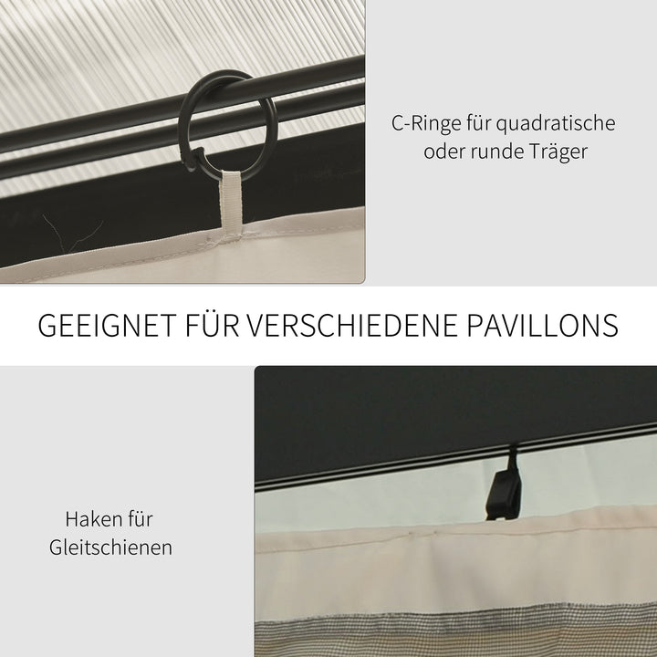 4 reservegardiner til 3x3m pavilloner, robuste, til stænger og glideskinner, dobbelt lynlås, beige