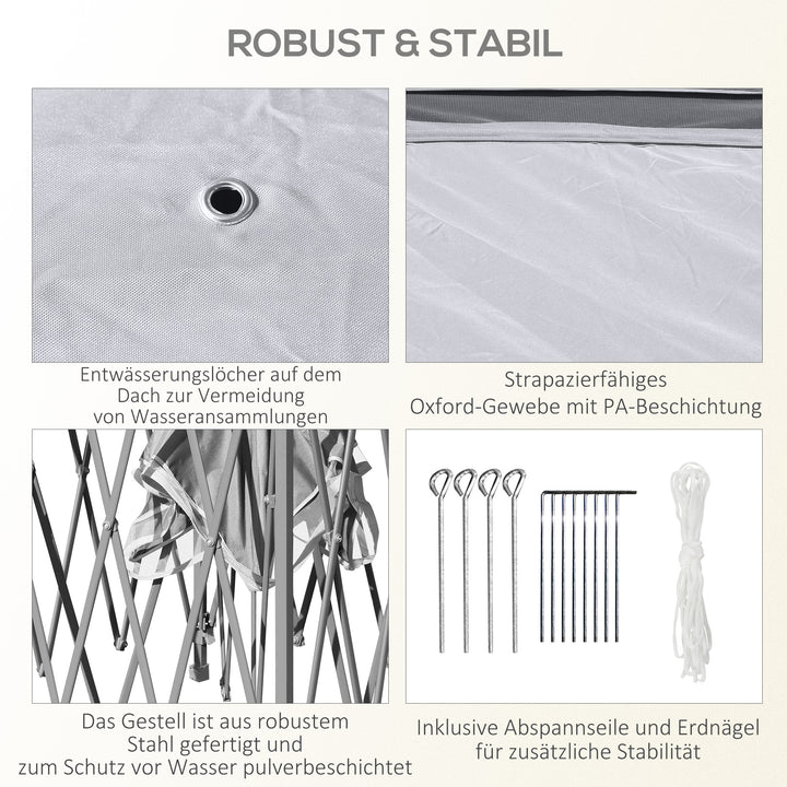 Foldbart lysthus, havelysthus, metal- og stofpresenning, netgardiner, drænhuller, 330L x 330B x 288H cm, grå