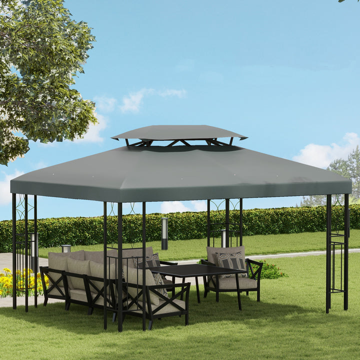Udskiftningstag til 3x4m metalpavillon, vandafvisende pavillontag til havepavillon, festtelt, havetelt, polyester, mørkegrå
