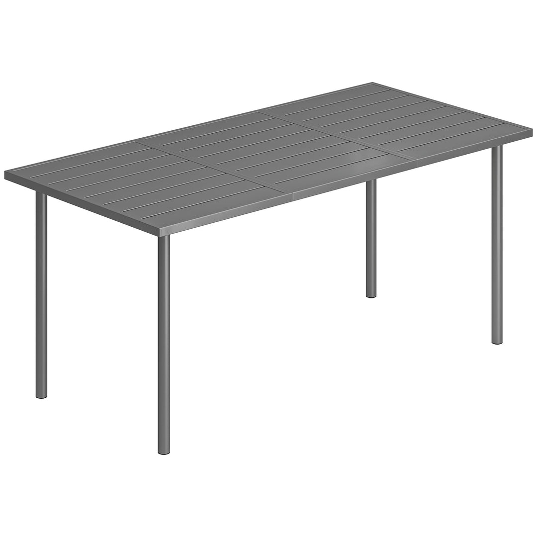 Havebord 165 x 80 cm til 6 personer, spisebord med lamelplade, stålstel, rektangulært