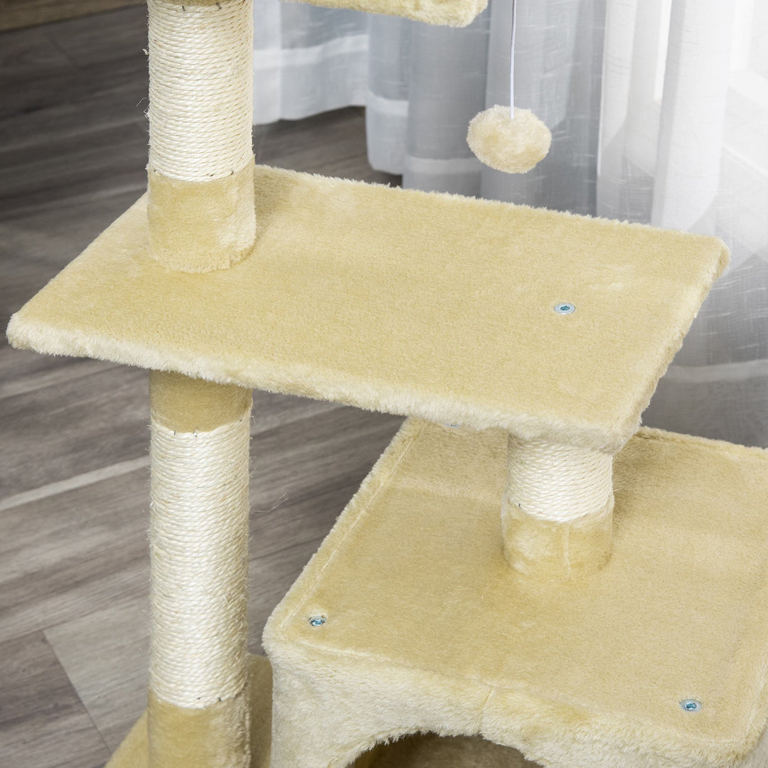 Kradsetræ med sisal, klatretræ, kattemøbler, kradsebræt med blødt plysdyr, stald, e1-klasse spånplade, beige 50 x 30 x 81,5 cm