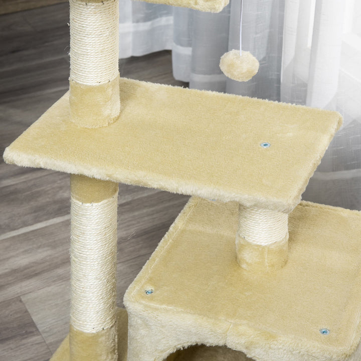Kradsetræ med sisal, klatretræ, kattemøbler, kradsebræt med blødt plysdyr, stald, e1-klasse spånplade, beige 50 x 30 x 81,5 cm