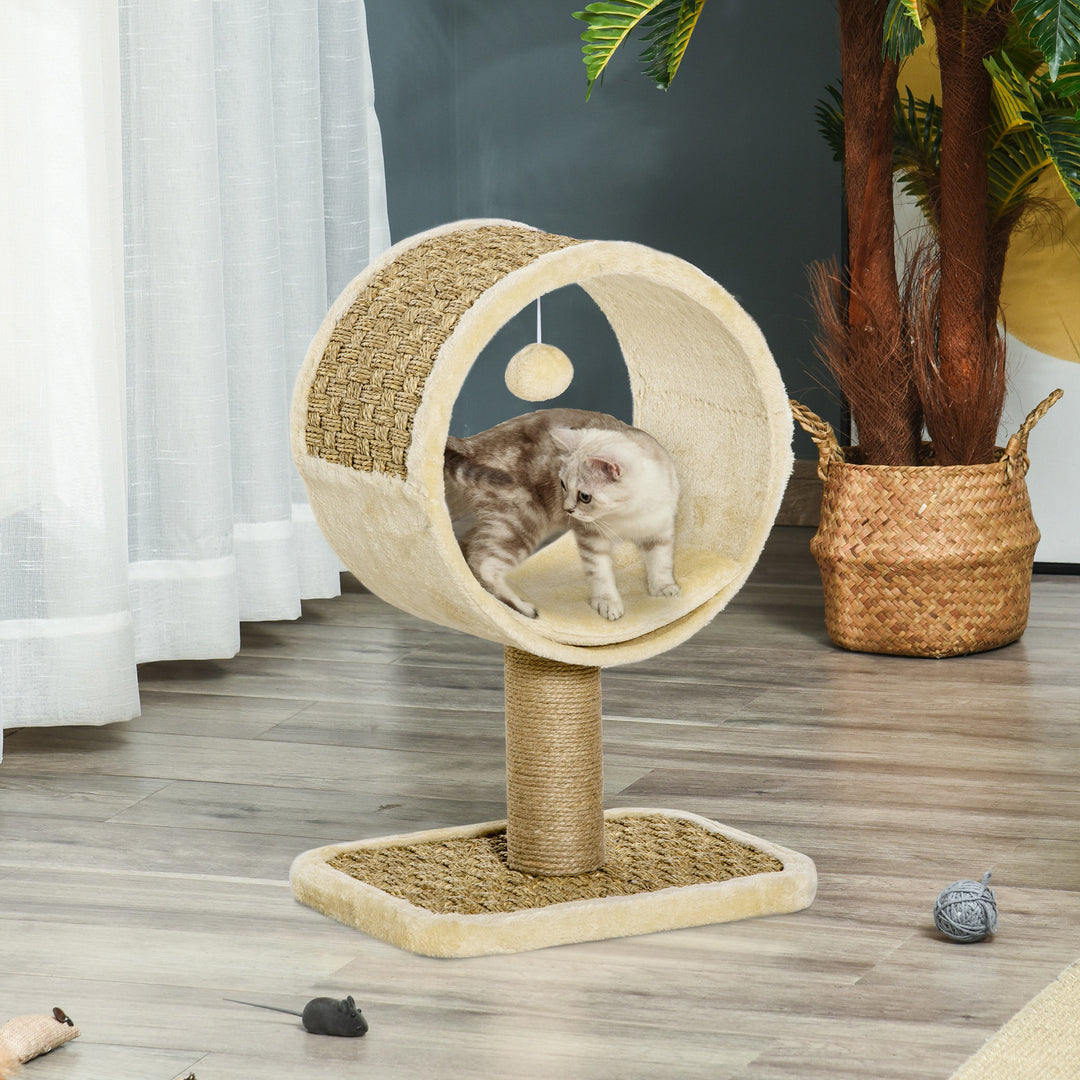 Kradsetræ til katte lille kradsetræ til en enkelt kat kattelegetøj klatretræ jute khaki+lysebrun 40 x 30 x 56 cm