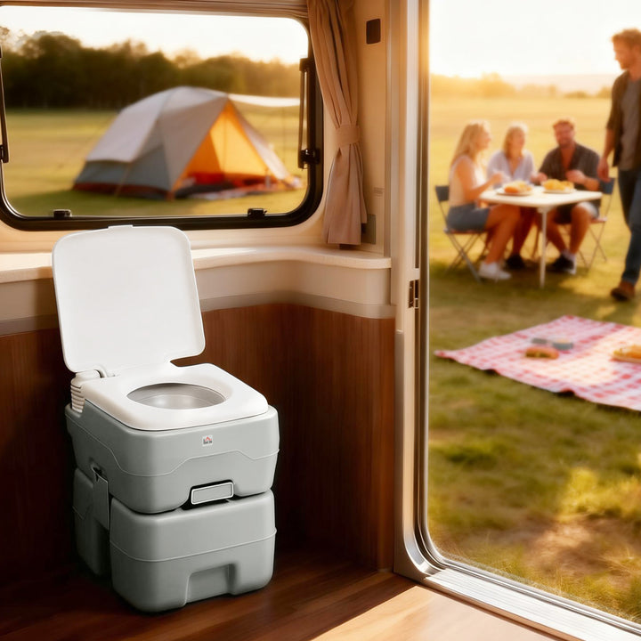 Campingtoilet, rejsetoilet, maks. lasteevne op til 147 kg, 20 l, til camping, vandreture, rejser, fiskeri, 41,5 x 36,5 x 42 cm, grå