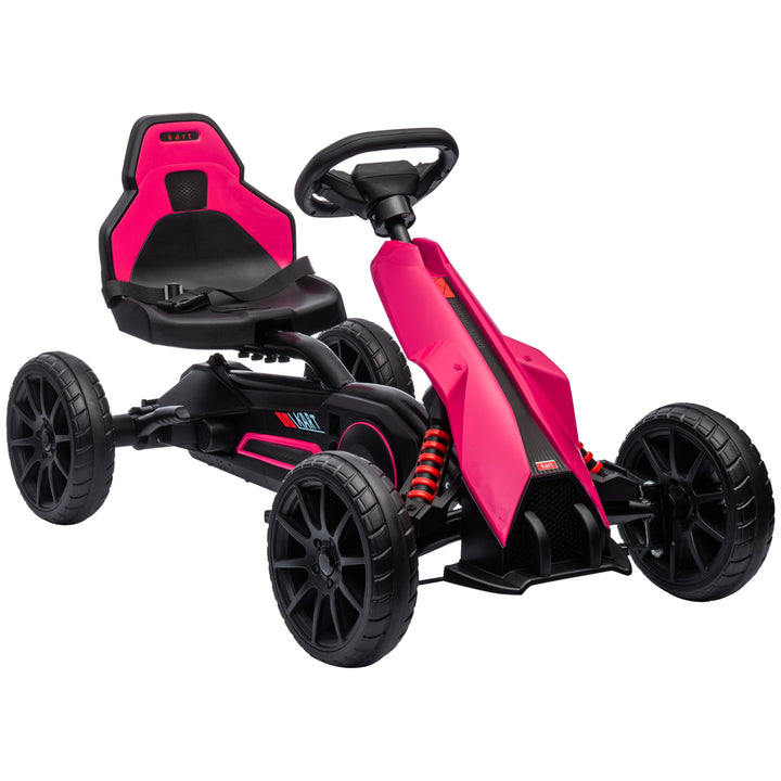 Gokart, børnekøretøj med justerbart sæde, pedalbil, pedalbil med håndbremse, 3-8 år, udendørs, lyserød
