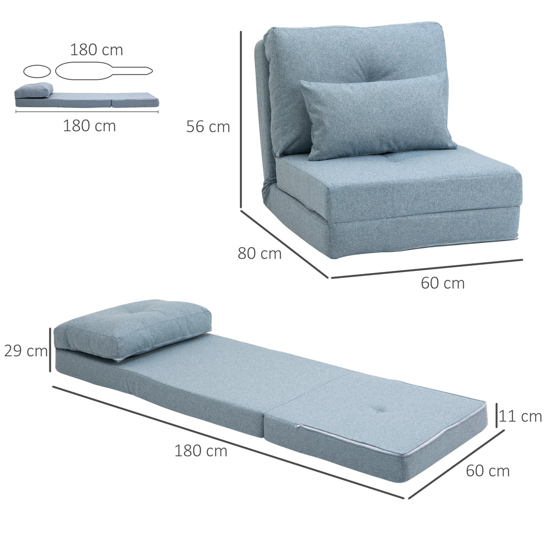 Gulvstol foldmadras liggeunderlag, 2-i-1 design, aftagelig pude, 60 x 80 x 56 cm, himmelblå