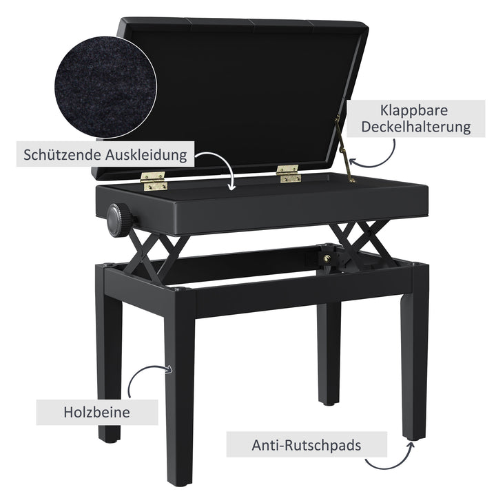 Klaverstol klaverbænk klaverbænk makeup-skammel skammel med opbevaringsplads højdejusterbar 54,5 x 33 x 48-58 cm