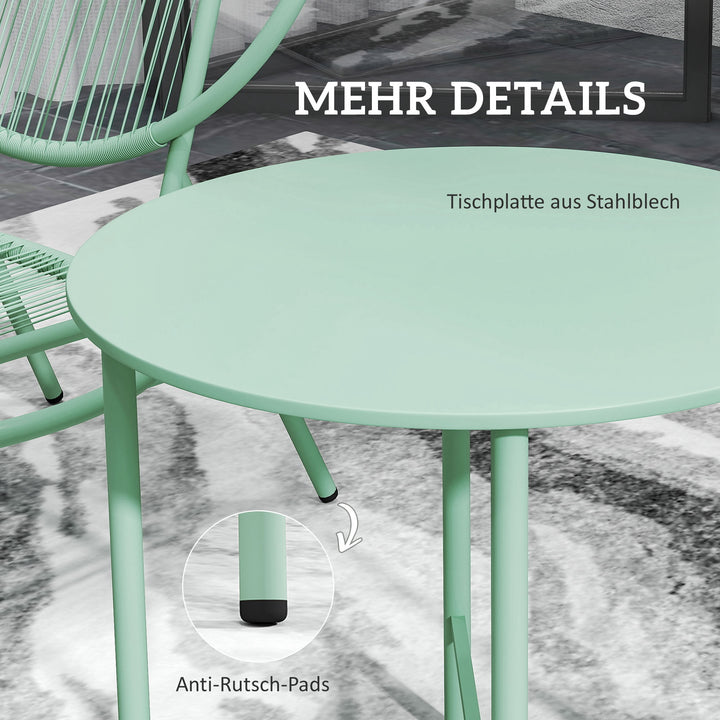 3-Delt polyrattan bistrosæt, vejrbestandigt havemøbelsæt med bistrobord og muslingeformede havestole, grøn