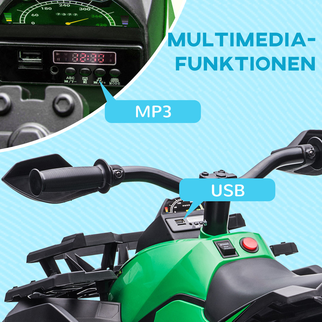 Elektrisk ATV til børn, med lys- og musiktilslutning, 3-8 km/t, til alderen 3-5, grøn