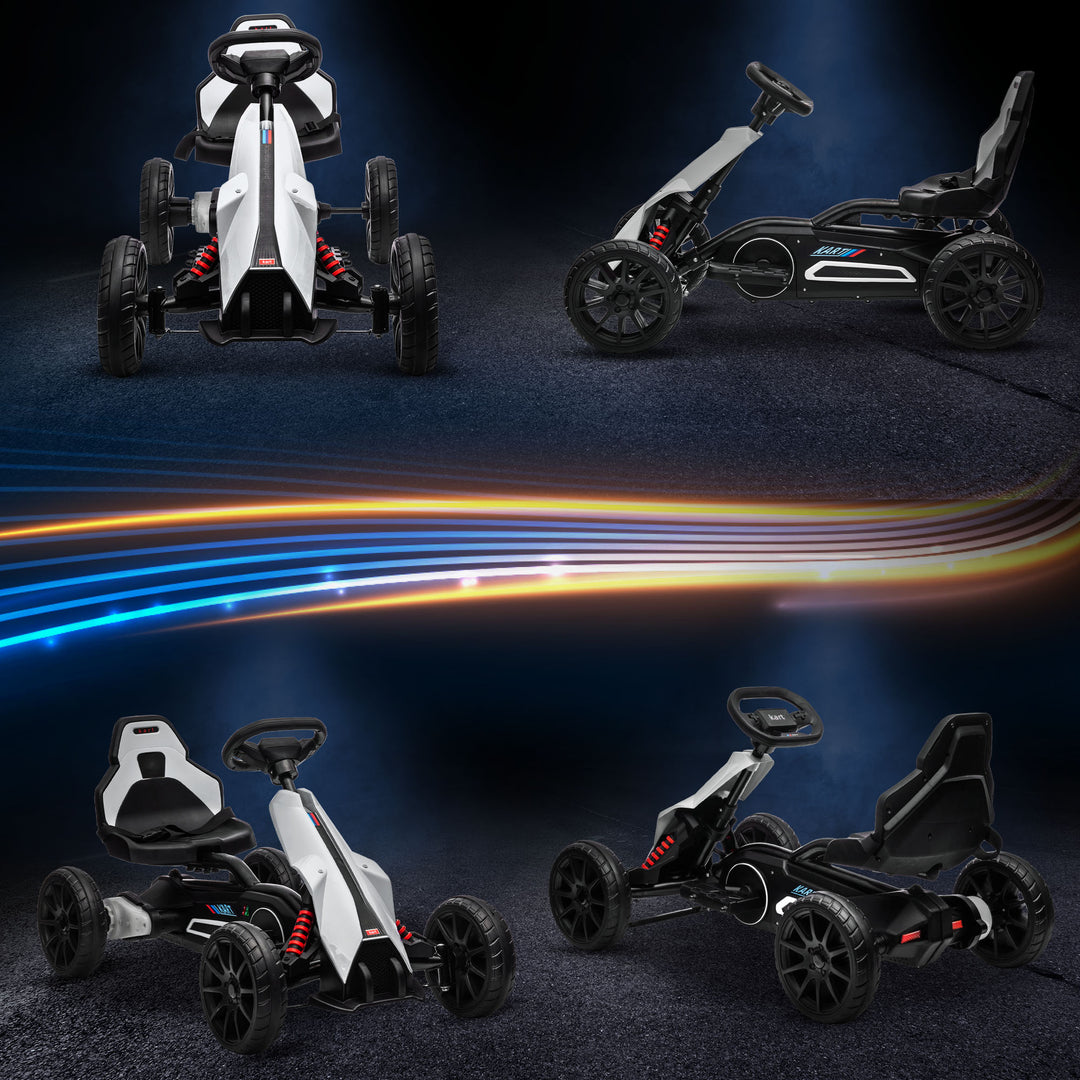 Gokart til børn, el-kart, op til 5 km/t, sikkerhedssele, sæde med ryglæn, plastik, metal, hvid
