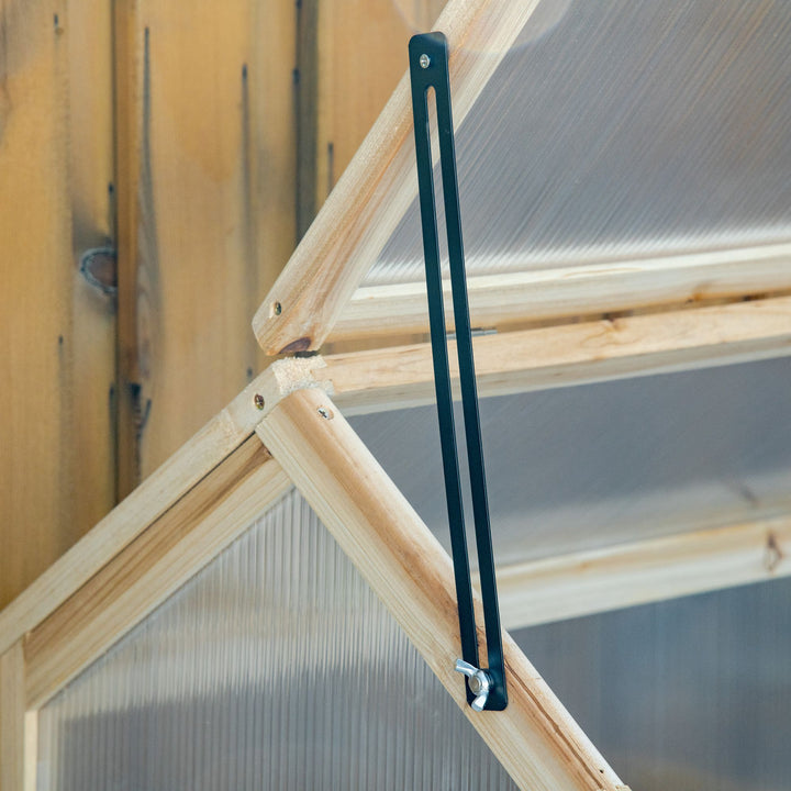 Minidrivhus, kompakt træplantehus, polycarbonatpaneler, ventilationshul, 90l x 52b x 49,5h cm, naturlig
