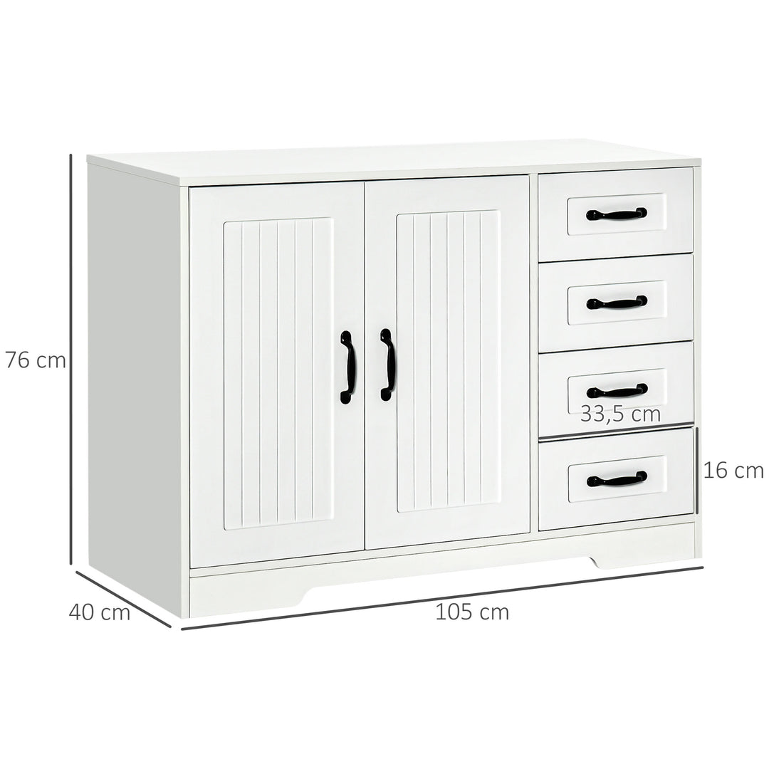 Skænk, moderne stil, 4 skuffer, 1 skab, 105 cm x 40 cm x 76 cm, hvid