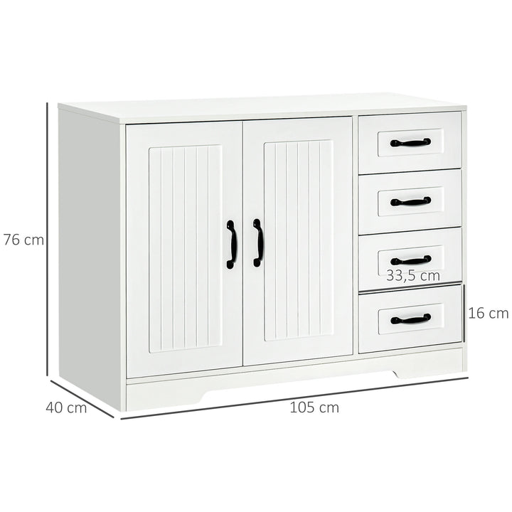 Skænk, moderne stil, 4 skuffer, 1 skab, 105 cm x 40 cm x 76 cm, hvid