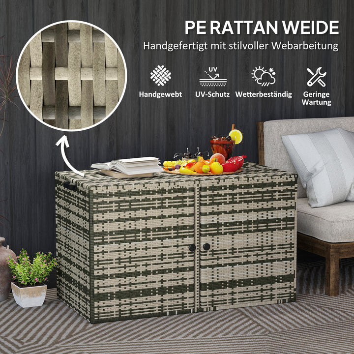 Rattan opbevaringskasse 350l 2-niveau hyndekasse med låg løftestænger bærehåndtag 118 x 57 x 69 cm blandet grå