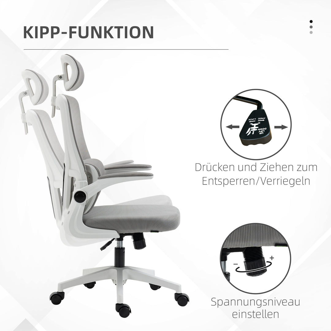 Kontorstol, højdejusterbar, ryglæn med justerbar justering, justerbar nakkestøtte, op til 120 kg, 60 x 59 x 114-122 cm, grå