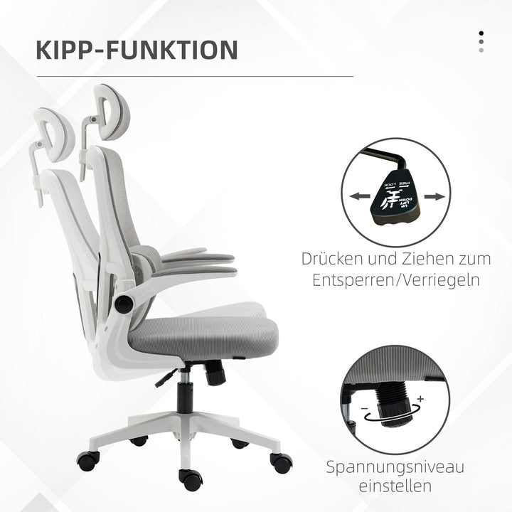 Kontorstol, højdejusterbar, ryglæn med justerbar justering, justerbar nakkestøtte, op til 120 kg, 60 x 59 x 114-122 cm, grå