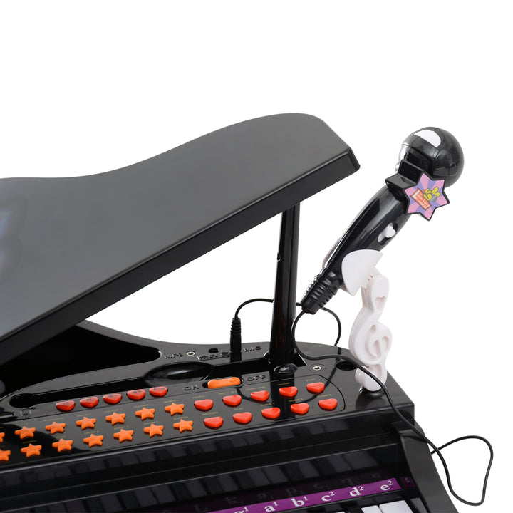 Børnekeyboard med 37 tangenter, skammelklaver med mikrofon, LED-læringstilstand, optagefunktion, klaverinstrument til 3-6-årige børn, sort