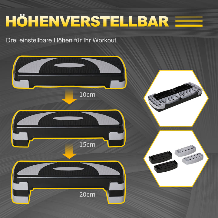 Aerobic stepper 3-trins højdejusterbar 80 x 31 x 20 cm sort+grå