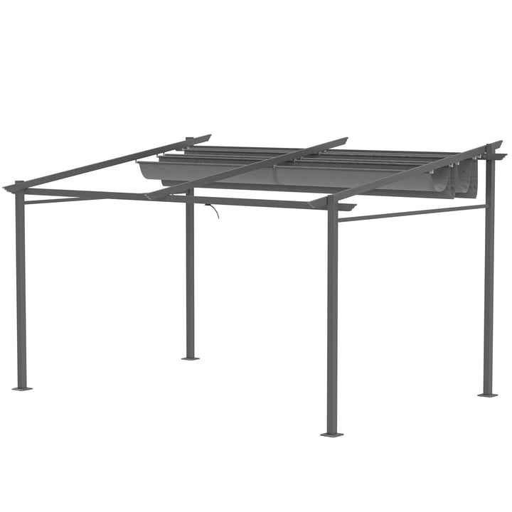 Pergola, inklusive monteringsbeslag, udtrækkeligt tag, 3,97 m x 2,95 m x 2,3 m, mørkegrå