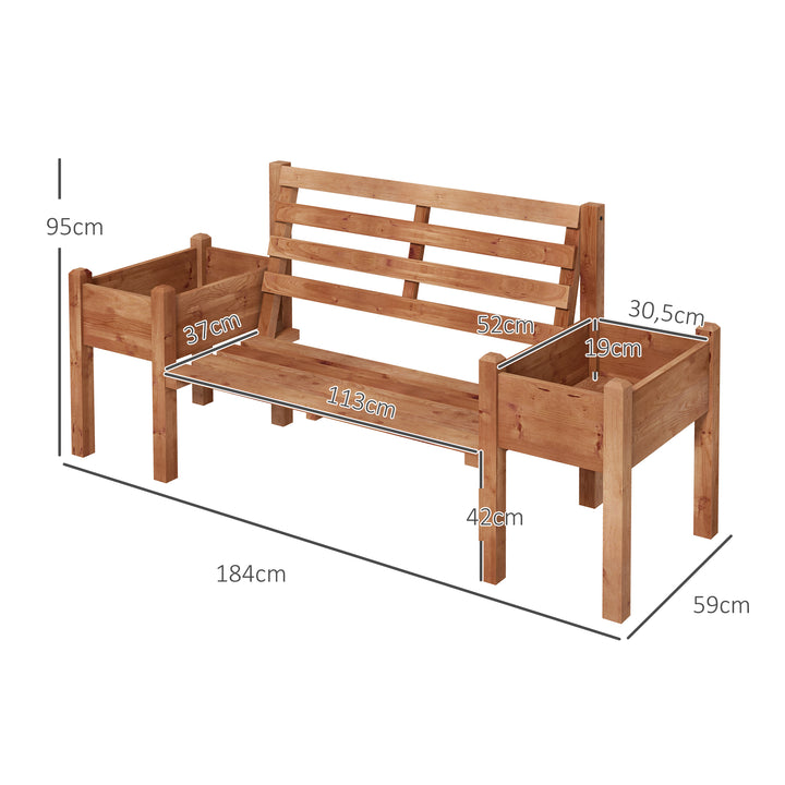 Havebænk, inklusive plantekasser, træ, 184 cm x 59 cm x 95 cm, brun